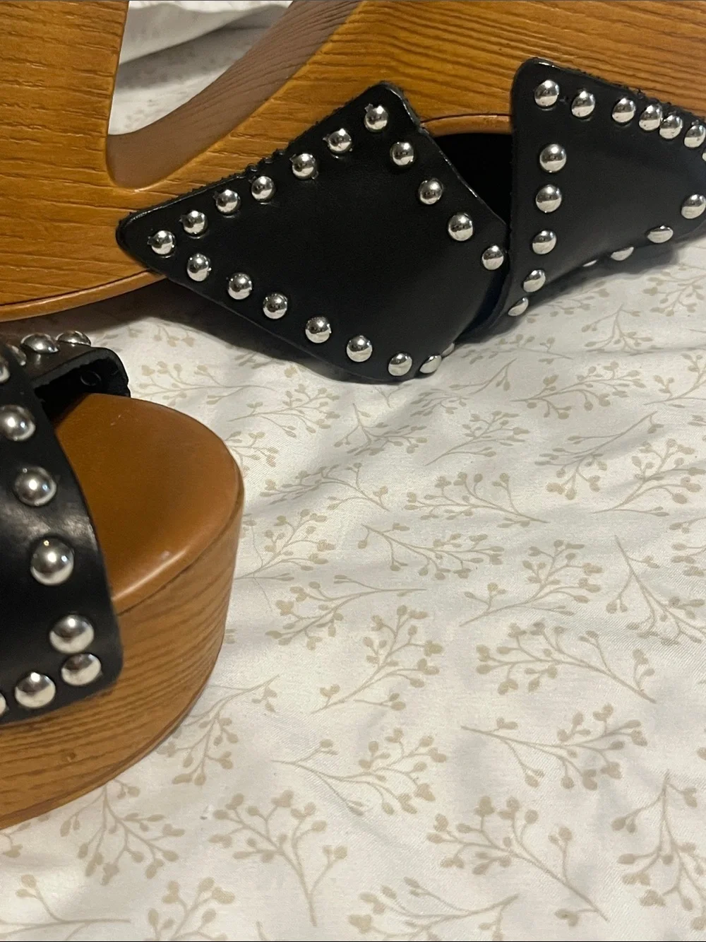 Steve Madden Black Studded Platform Clog Mules with Wood Heel